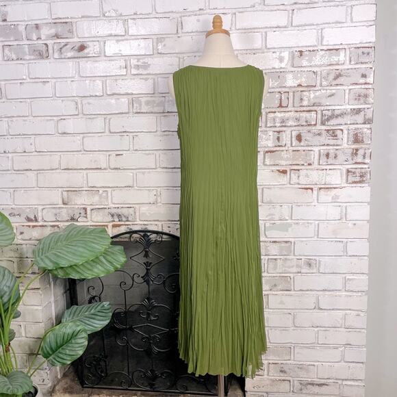 Argenti Spring Green Pleated Ruffle Bust Sleeveless Keyhole Midi Maxi Dress 4 - Picture 8 of 10